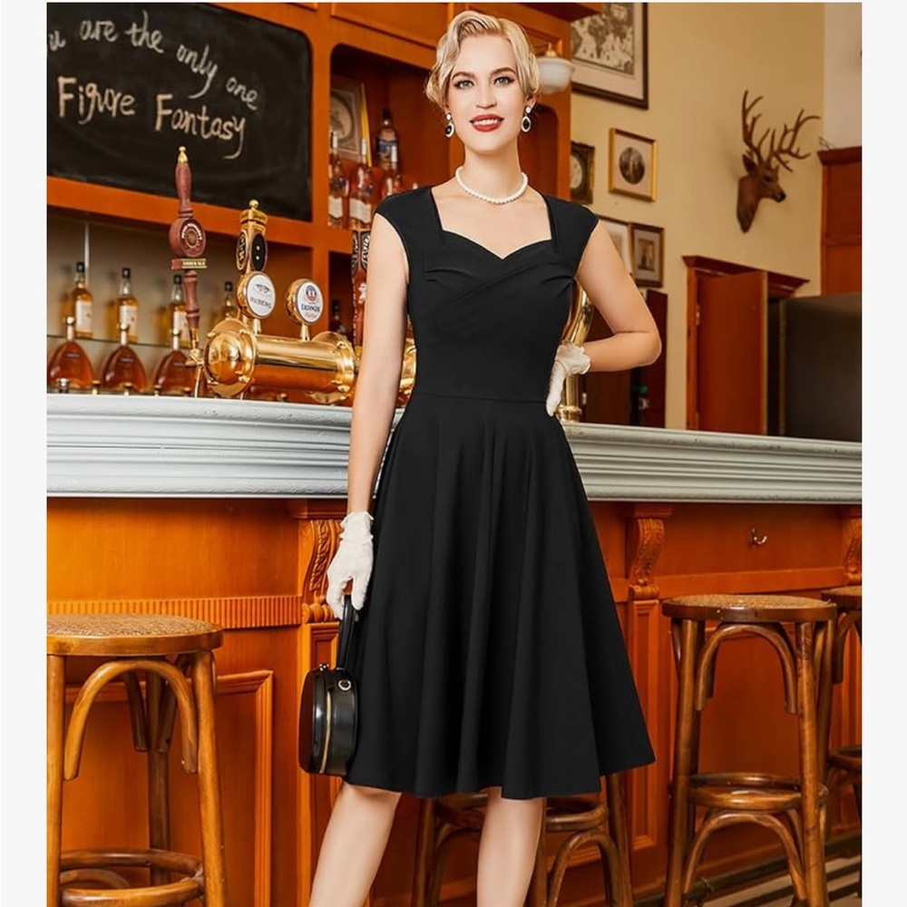 MUXXN Women's 1950s Capshoulder Vintage Wedding Retro Swing Dress NWT Size Large - Picture 4 of 16